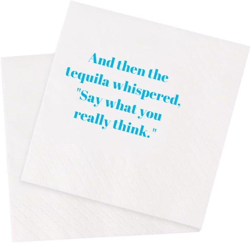 VOWFOO Funny Cocktail Napkins 100Pcs Funny Quotes Saying Disposable Paper Party Napkins 4.5 x 4.5 Two-ply (And Then The Tequila Whispered, "Say What You Really Think" Napkins) - Image 1